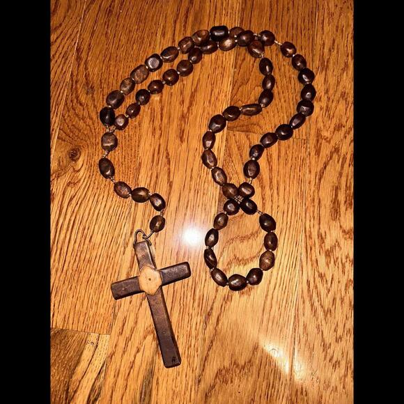 Dark Brown Giant Wooden Rosary - Picture 1 of 7